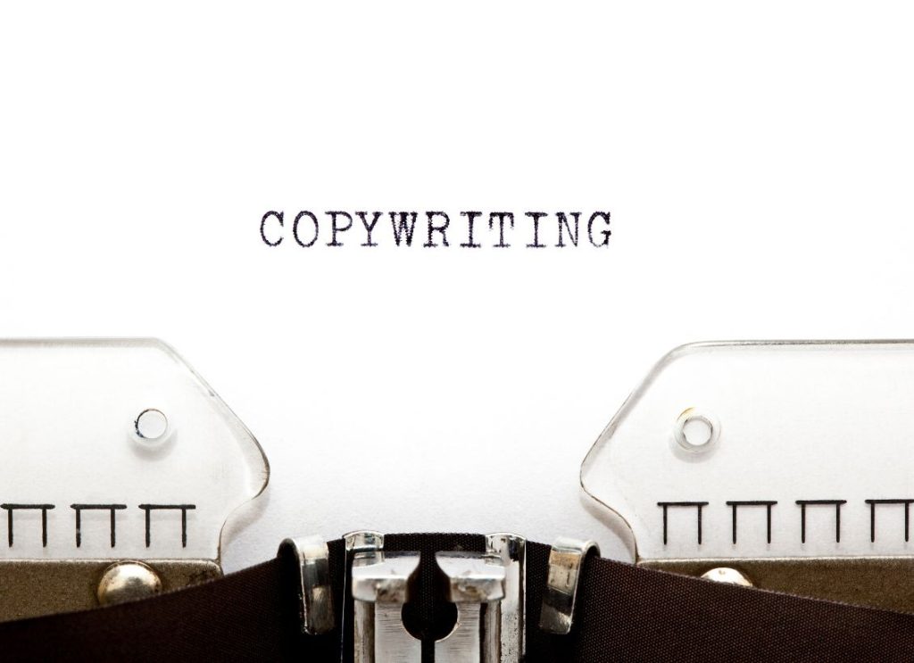 Palabra "copywriting" escrita con una máquina de escribir